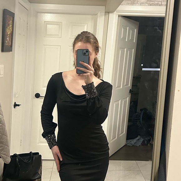 Calvin Klein Dresses & Skirts - Calvin Klein Black Dress with Beaded Cuffs